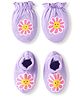 Babyhug 100% Cotton Knit Mittens & Booties With Floral Print - Lilac
