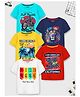 Trampoline Cotton Blend Pack Of 5 Half Sleeves Lion & Typography Printed Tees - Multi Colour