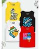 Trampoline Cotton Blend Pack Of 4 Sleeveless Dinosaur & Typography Printed Tees - Multi Colour