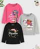Trampoline Pack Of 3 Full Sleeves Giraffe & Unicorn Printed Tees - Pink Black & Grey