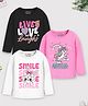 Trampoline Pack Of 3 Full Sleeves Smile & Magical Unicorn Text Printed Tees - Black Pink & White