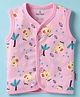 Child World Interlock Knit Sleeveless Front Open Jhabla with Jungle Theme Print - Pink