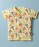 Child World Interlock Knit Half Sleeves Front Open Jhabla With Elephant Print - Lemon