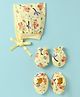 Child World Single Jersey Knit Cap Mitten & Booties Set with Elephant Print Yellow - Diameter 18 cm