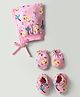 Child World Single Jersey Knit Cap Mitten & Booties Set with Elephant Print Pink - Diameter 18 cm