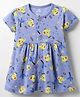 Child World Interlock Knit Half Sleeves Front Open Frock With Elephant Print - Royal Blue