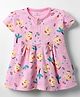 Child World Interlock Knit Half Sleeves Front Open Frock With Elephant Print - Pink