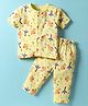 Child World Interlock Knit Front Open Half Sleeves Co-ords Night Suit With Animal Print - Yellow
