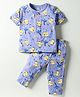 Child World Interlock Knit Front Open Half Sleeves Co-ords Night Suit With Animal Print - Mauve