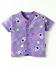 Child World Interlock Knit Half Sleeves Front Open Jhablas With Space Theme Print - Purple