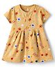 Child World Interlock Knit Half Sleeves Front Open Frock With Space Theme Print - Peach