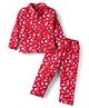 Doodle Poodle 100% Cotton Full Sleeves Front Open Co-ords Night Suit with Sports Print - Red