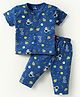 Child World Interlock Knit Half Sleeves Co-ords Night Suit With Space Theme Print - Navy Blue