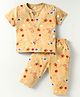 Child World Interlock Knit Half Sleeves Co-ords Night Suit With Space Theme Print - Peach