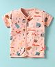 Child World Interlock Knit Front Open Half Sleeves Jhablas With Animal Print - Pink