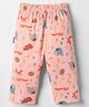 Child World Interlock  Knit Full Length Track Pant With Animal Print - Pink