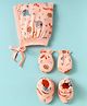 Child World Single Jersey Knit Cap, Mitten & Booties Set with Animal Print Pink - Diameter 10 cm