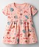 Child World Interlock Knit Half Sleeves Front Open Frock with Jungle Theme Print - Pink