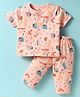 Child World Interlock Knit Half Sleeves Night Suit with Jungle Theme Print - Pink
