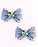Daizy Bow Designed Floral Applique Detailed Shimmered Hair Clips - Sky Blue