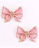 Daizy Bow Designed Floral Applique Detailed Shimmered Hair Clips - Pink