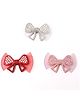 Daizy Pack Of 3 Bow Designed Stones Embellished Hair Clips - Pink & White