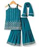 Babyhug Woven Sleeveless Georgette Embroidered Kurti Gharara with Dupatta - Teal Blue