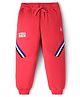 Pine Kids Cotton Knit Full Length Track Pants with Tape Detailing - Red