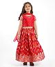 Babyhug Woven Half Sleeves Choli Lehenga Set With Foil Print & Dupatta - Red