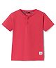Kookie Kids Cotton Knit Half Sleeves Henley Neck Solid Color T-Shirt - Red