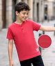 Kookie Kids Cotton Knit Half Sleeves Henley Neck Solid Color T-Shirt - Red