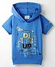 Noddy Knitted Half Sleeves Typography Printed Hoodie - Royal Blue