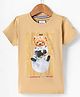 Noddy Knitted Half Sleeves Bear & Space Theme Printed Tee - Khaki