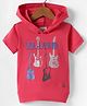 Noddy Knitted Half Sleeves Electric Guitars Printed Hooded Tee - Pink