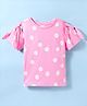Smarty Girls 100% Cotton Knit Half Sleeves Polka Dots Printed Top with Bows - Light Pink