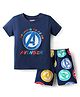 Babyhug Marvel Single Jersey Knit Half Sleeves Shorts Night Suit With Avengers Graphic - Navy Blue