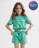 Primo Gino Cotton Knit Half Sleeves Top & Shorts Set With Hello Summer Text Print- Green