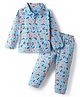 Doodle Poodle 100% Cotton Knit Full Sleeves Co-Ord Night Suit With Rugby Print - Light Blue