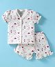 CUCUMBER Sinker Knit Half Sleeves Shorts Night Suit With Mouse Print - Cream