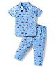 Doodle Poodle 100% Cotton Knit Half Sleeves Front Open Co-Ord Night Suit with Skate Print  - Blue