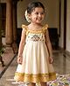 Babyhug Woven Frill Sleeves South Cotton Pattu Ethnic Dress with Floral Embroidery - Off White