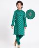 EARTHY TOUCH Premium Cotton Knit Full Sleeves Kurta Pyjama Set with Foil Print - Teal Blue