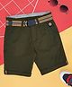 Pantaloons Junior Cotton Fox Patch Detailed Shorts With Belt - Green
