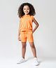 Primo Gino Cotton Knit Sleeveless Hooded Waist Length T-Shirt & Shorts Set With Art Influencer Text Print- Orange