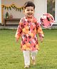 Babyhug Cambric Full Sleeves Kurta Pyjama Set with Floral Print - Coral