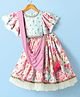 Babyhug Woven Flutter Sleeves Choli Lehenga & Dupatta Set with Floral Print - Blue & Pink