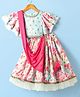 Babyhug Woven Flutter Sleeves Choli Lehenga & Dupatta Set with Floral Print - Blue & Pink