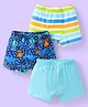 Babyhug Interlock Knit Trunks With Stripes & Sea Life Print Pack Of 3 - Blue & Aqua Blue