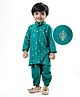 EARTHY TOUCH Single Jersey Knit Full Sleeves Foil Printed Kurta Dhoti Set - Teal Blue
