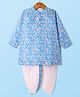Babyhug Cotton Woven Full Sleeves Cambric Printed Dhoti Kurta Set - Light Blue